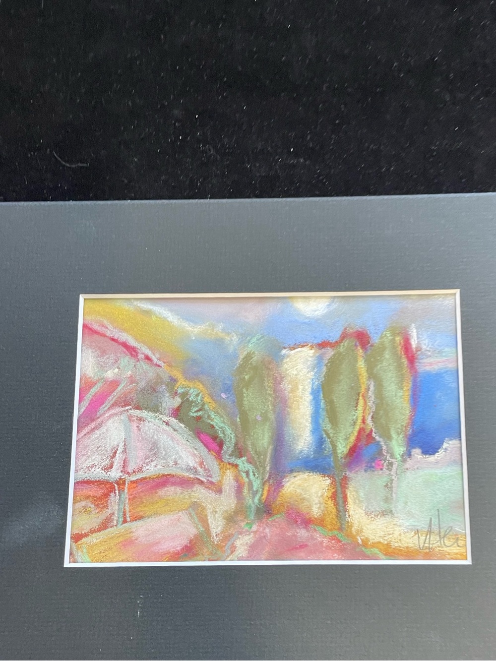 Mediterranean Umbrella An Original Pastel Painting Matted 5"x7" Original